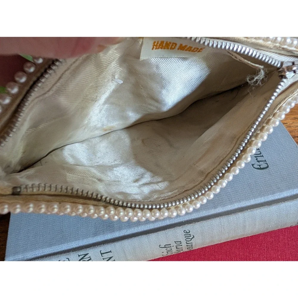 Vintage 50s/60s Handmade Beaded Pearl Clutch Purse Japan Geometric Evening Bag